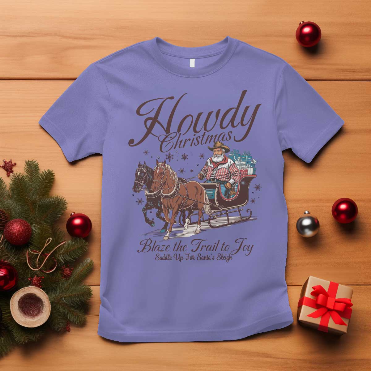 Western Christmas T Shirt Howdy Christmas Blaze The Trail To Joy Cowboy Santa - Wonder Print Shop