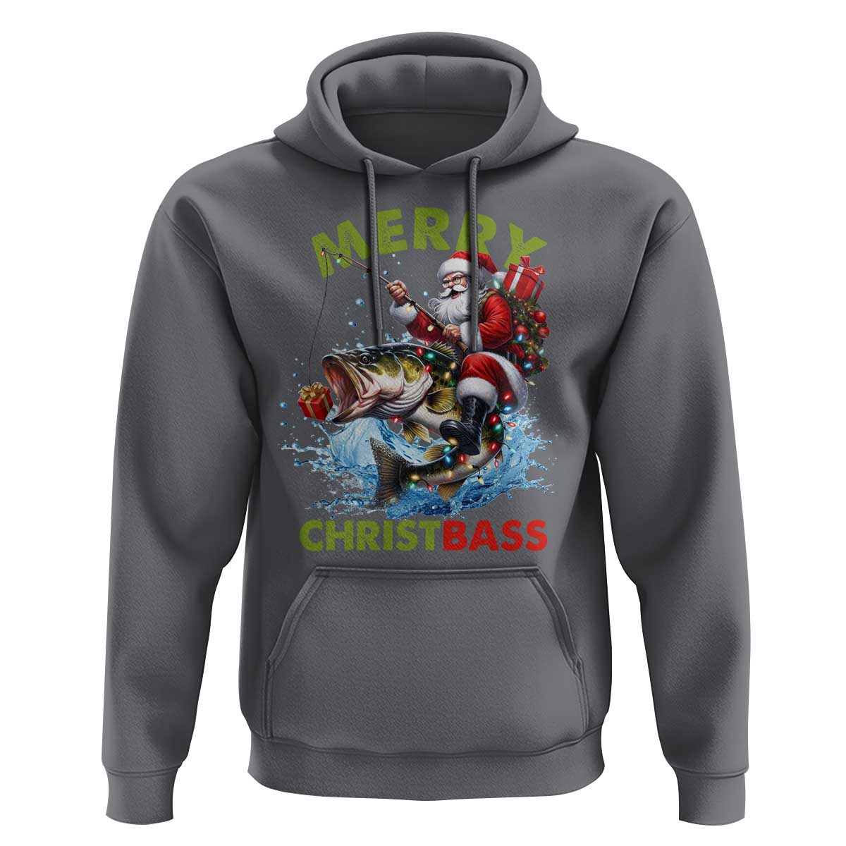 Funny Christmas Fishing Hoodie Merry Christbass Santa Xmas Tree