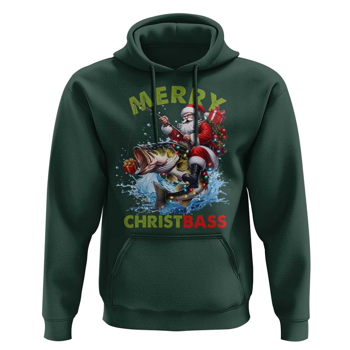 Funny Christmas Fishing Hoodie Merry Christbass Santa Xmas Tree