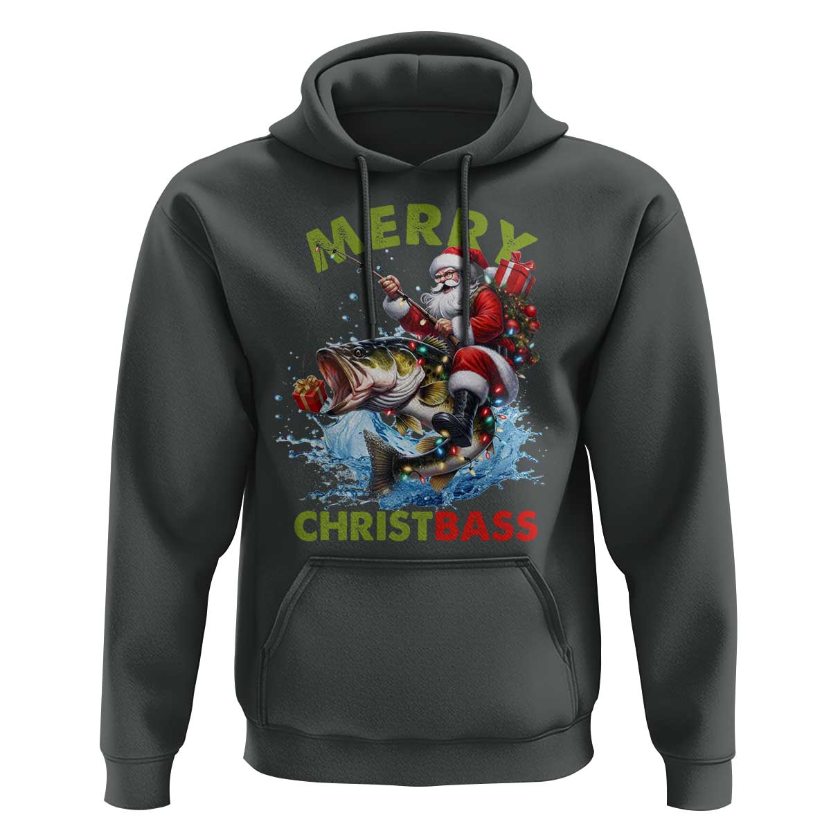 Funny Christmas Fishing Hoodie Merry Christbass Santa Xmas Tree