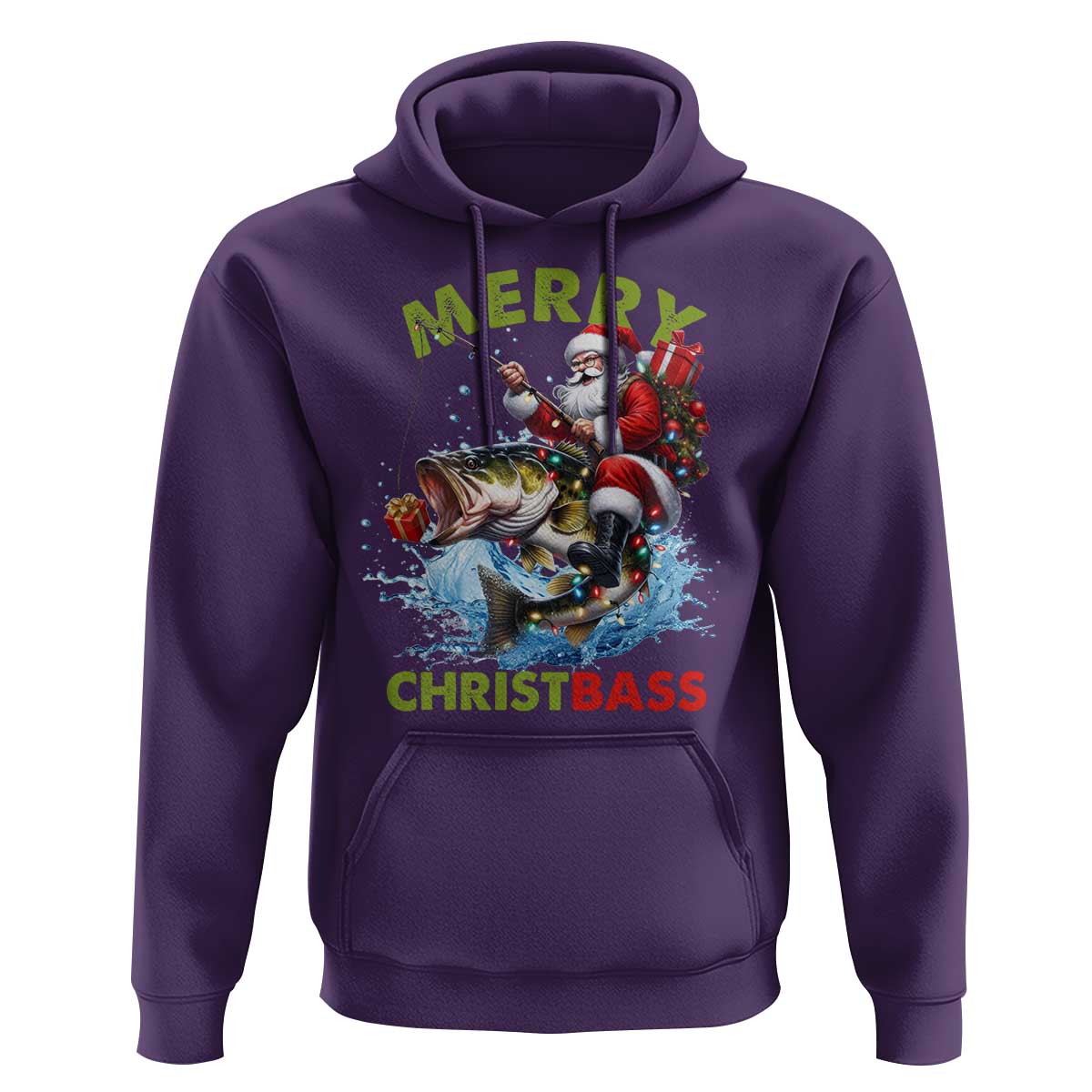 Funny Christmas Fishing Hoodie Merry Christbass Santa Xmas Tree