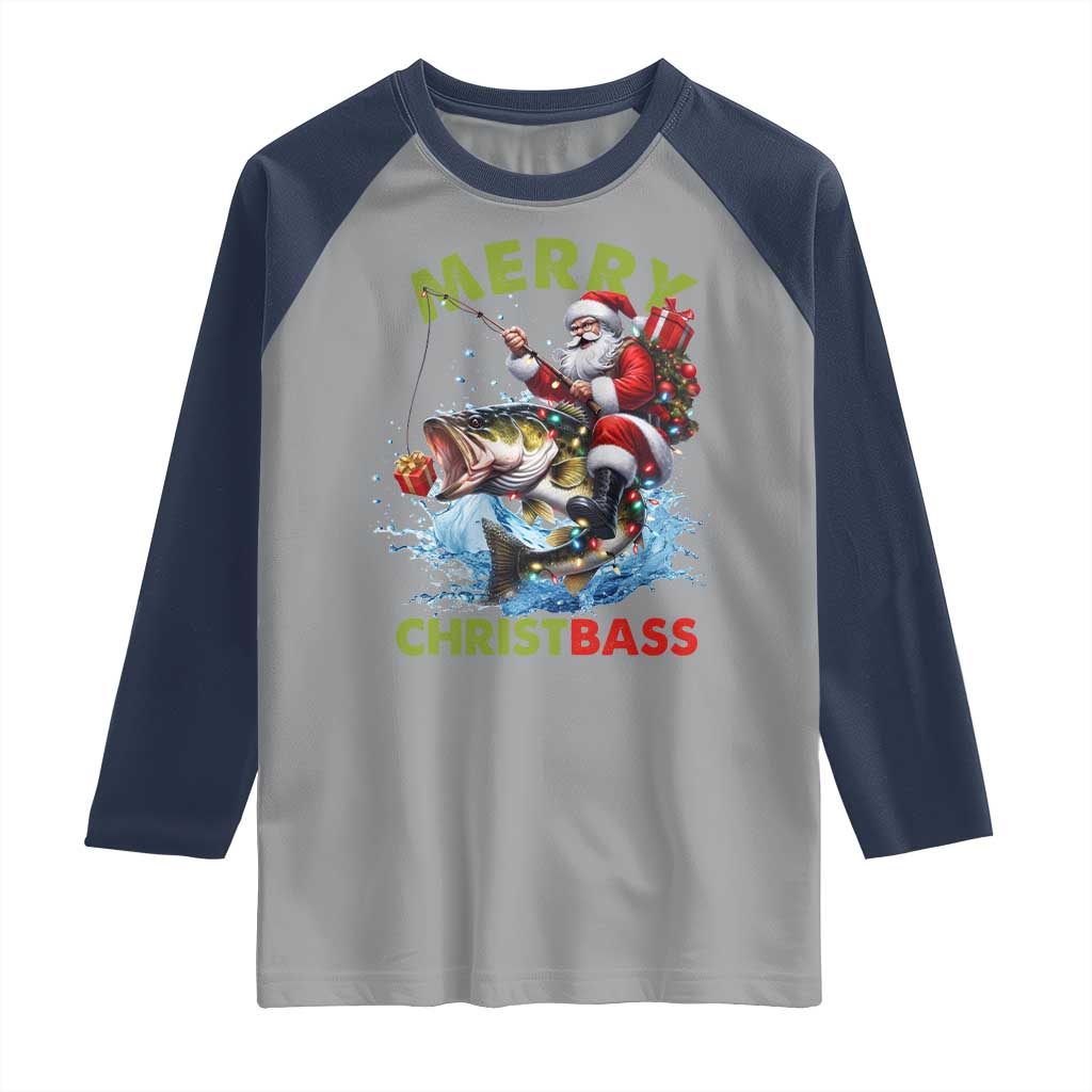 Funny Christmas Fishing Raglan Shirt Merry Christbass Santa Xmas Tree - Wonder Print Shop