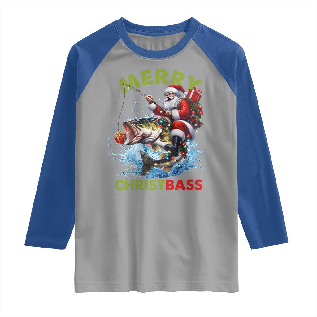 Funny Christmas Fishing Raglan Shirt Merry Christbass Santa Xmas Tree - Wonder Print Shop