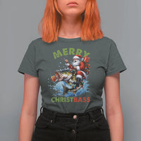 Funny Christmas Fishing T Shirt For Women Merry Christbass Santa Xmas Tree - Wonder Print Shop