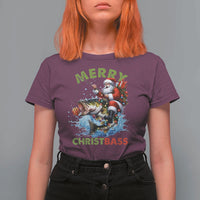 Funny Christmas Fishing T Shirt For Women Merry Christbass Santa Xmas Tree - Wonder Print Shop