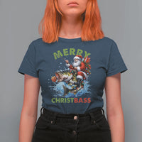 Funny Christmas Fishing T Shirt For Women Merry Christbass Santa Xmas Tree - Wonder Print Shop