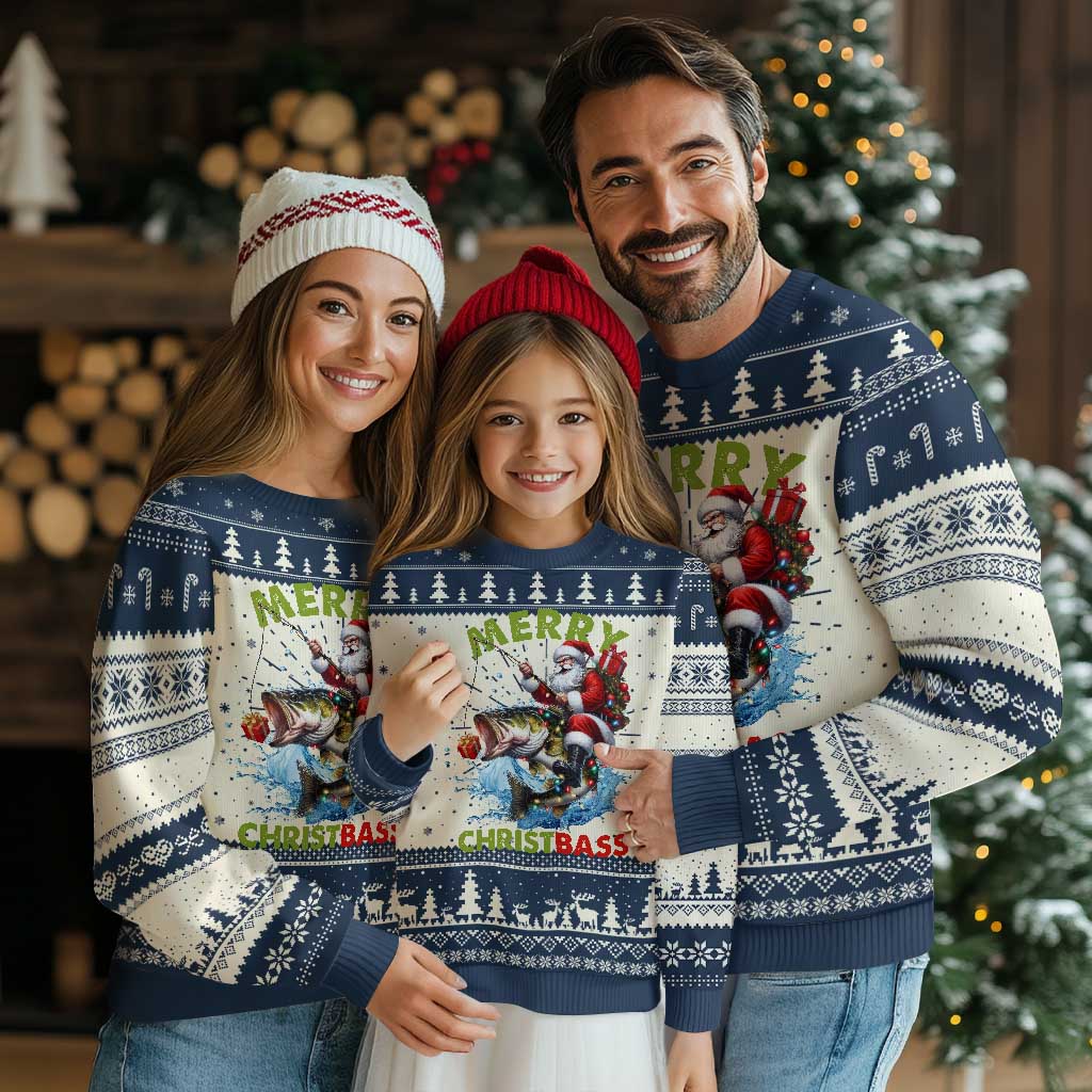 Funny Xmas Fishing Ugly Christmas Sweater Merry Christbass Santa Xmas Tree - Wonder Print Shop