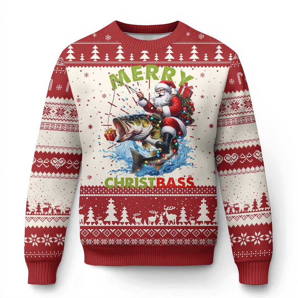 Funny Xmas Fishing Ugly Christmas Sweater Merry Christbass Santa Xmas Tree - Wonder Print Shop
