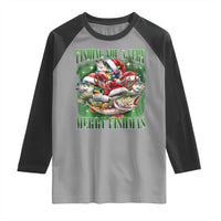 Funny Fishing Christmas Raglan Shirt Fishing You A Very Merry Fishmas Santa Hat - Wonder Print Shop