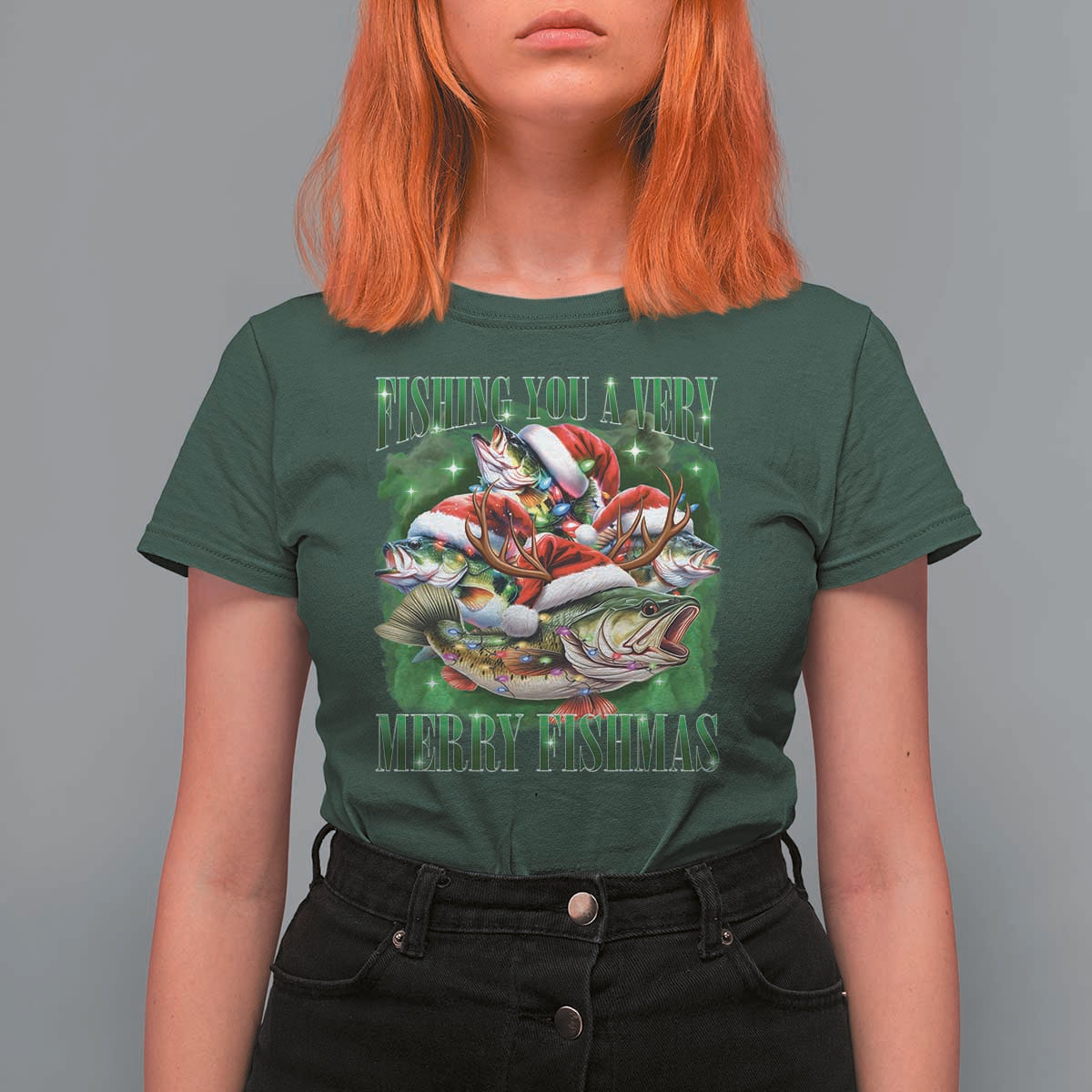 Funny Fishing Christmas T Shirt For Women Fishing You A Very Merry Fishmas Santa Hat - Wonder Print Shop