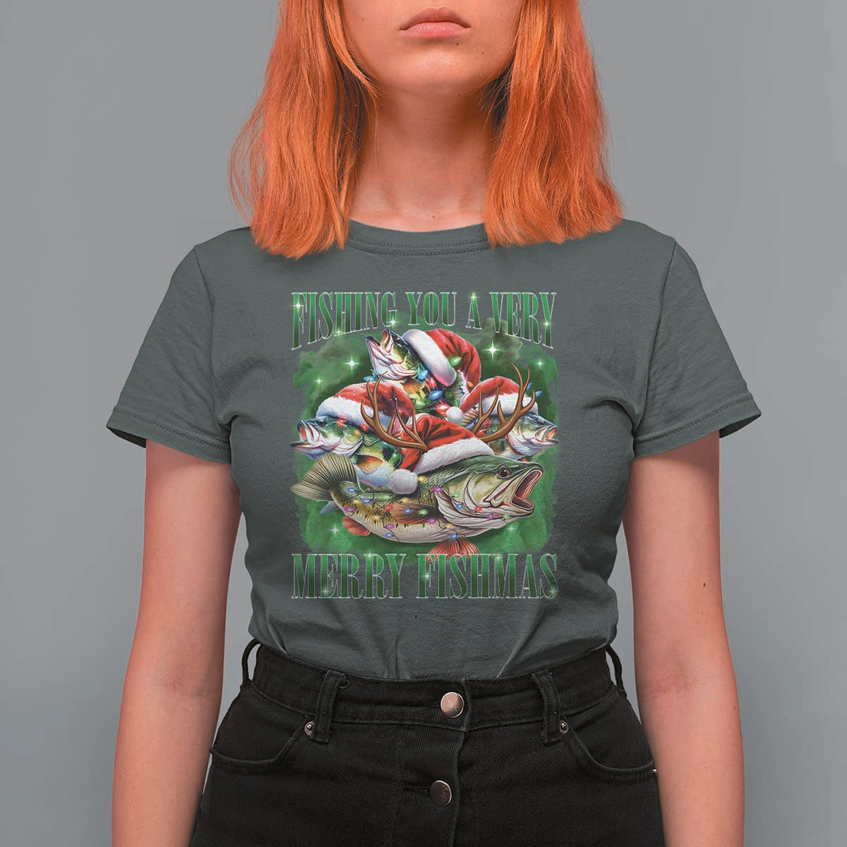 Funny Fishing Christmas T Shirt For Women Fishing You A Very Merry Fishmas Santa Hat - Wonder Print Shop