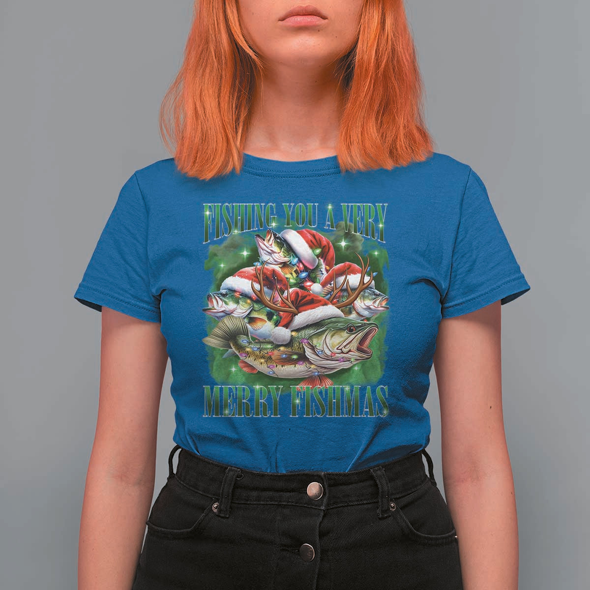 Funny Fishing Christmas T Shirt For Women Fishing You A Very Merry Fishmas Santa Hat - Wonder Print Shop