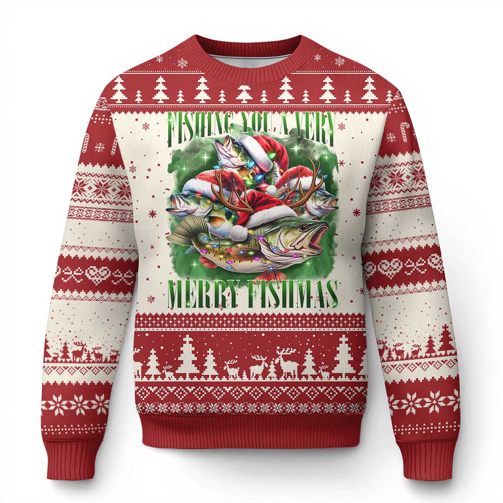Funny Fishing Christmas Ugly Christmas Sweater Fishing You A Very Merry Fishmas Santa Hat - Wonder Print Shop