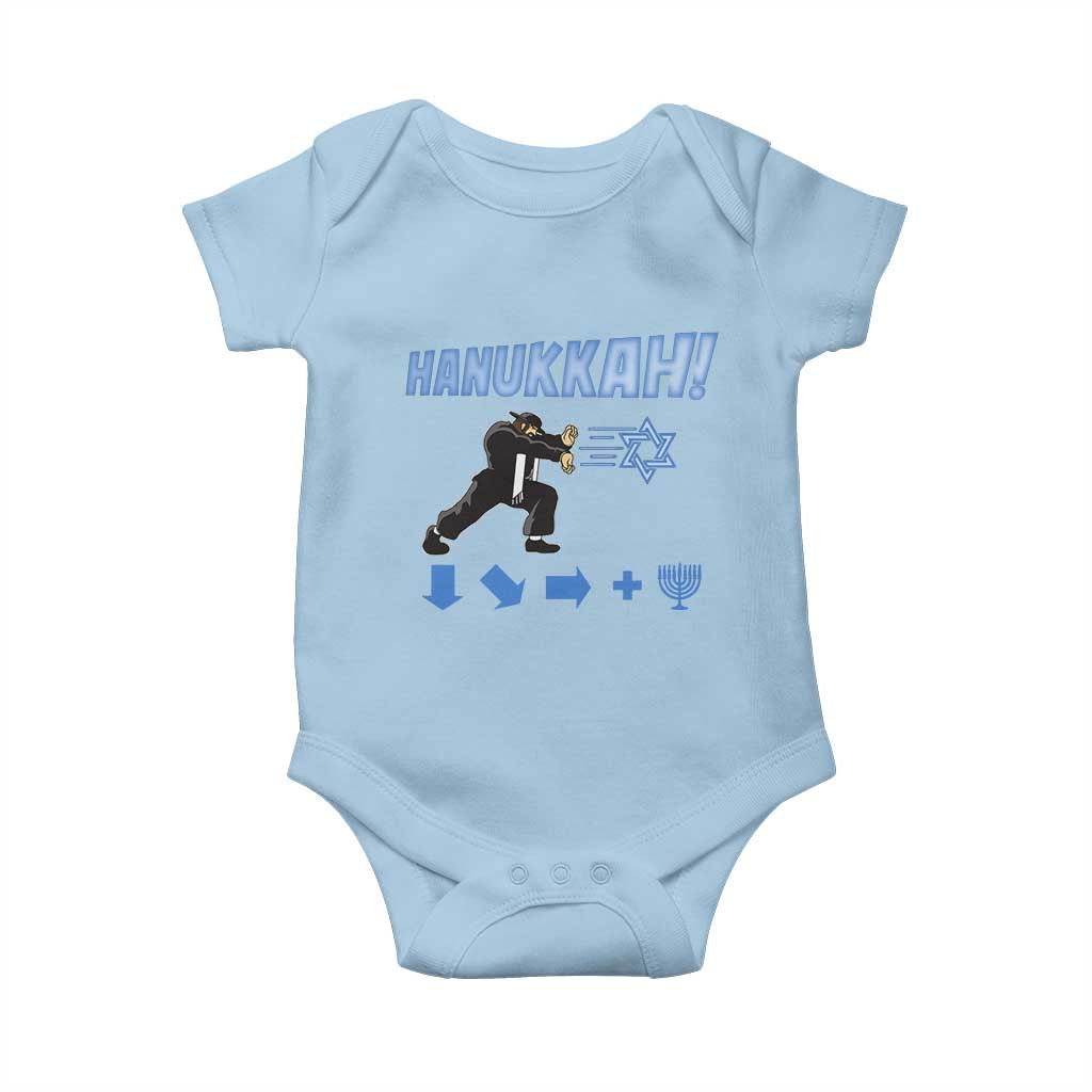 Funny Hanukkah Arcade Game Baby Onesie Jewish Fighter Menorah Star Of David - Wonder Print Shop