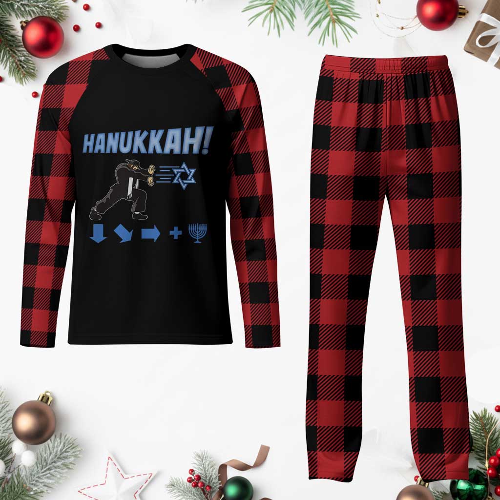Funny Hanukkah Arcade Game Plaid Pajama Set Jewish Fighter Menorah Star Of David - Wonder Print Shop