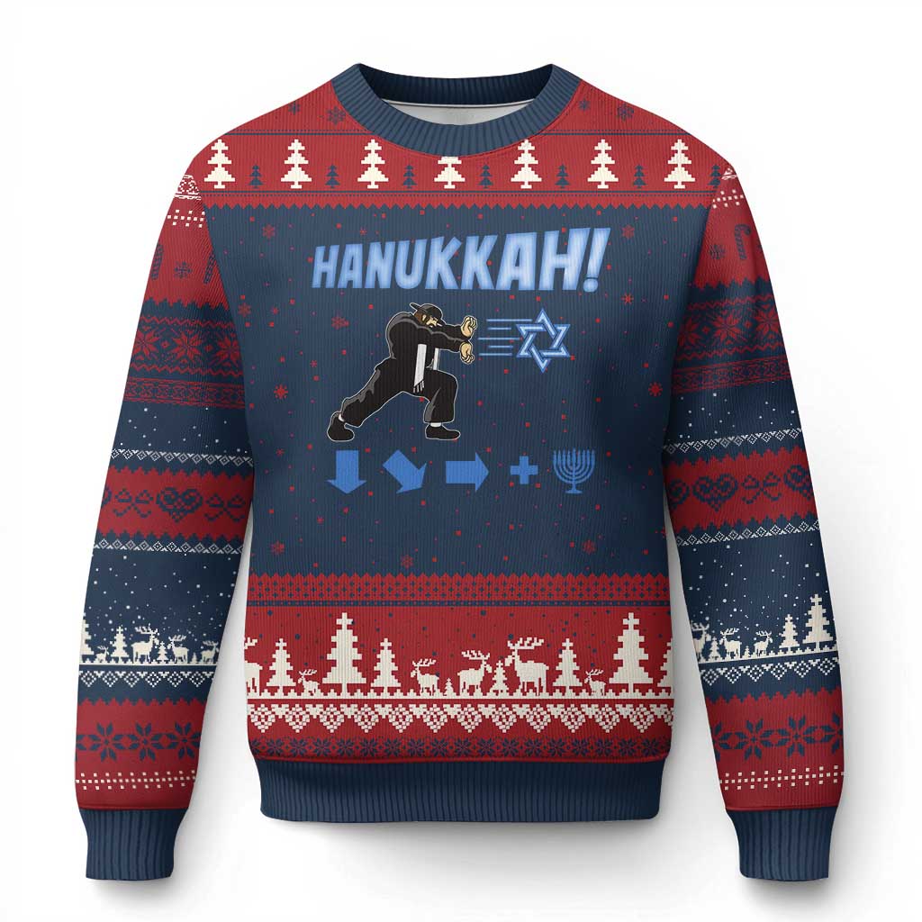 Funny Hanukkah Arcade Game Ugly Christmas Sweater Jewish Fighter Menorah Star Of David - Wonder Print Shop