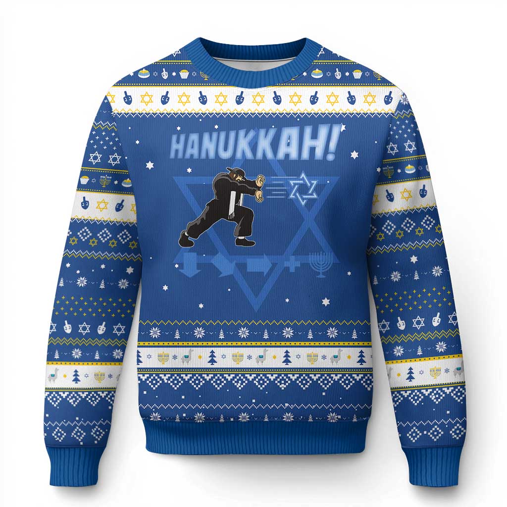 Funny Chanukah Arcade Game Hanukkah Ugly Sweater Jewish Fighter Menorah Star Of David - Wonder Print Shop