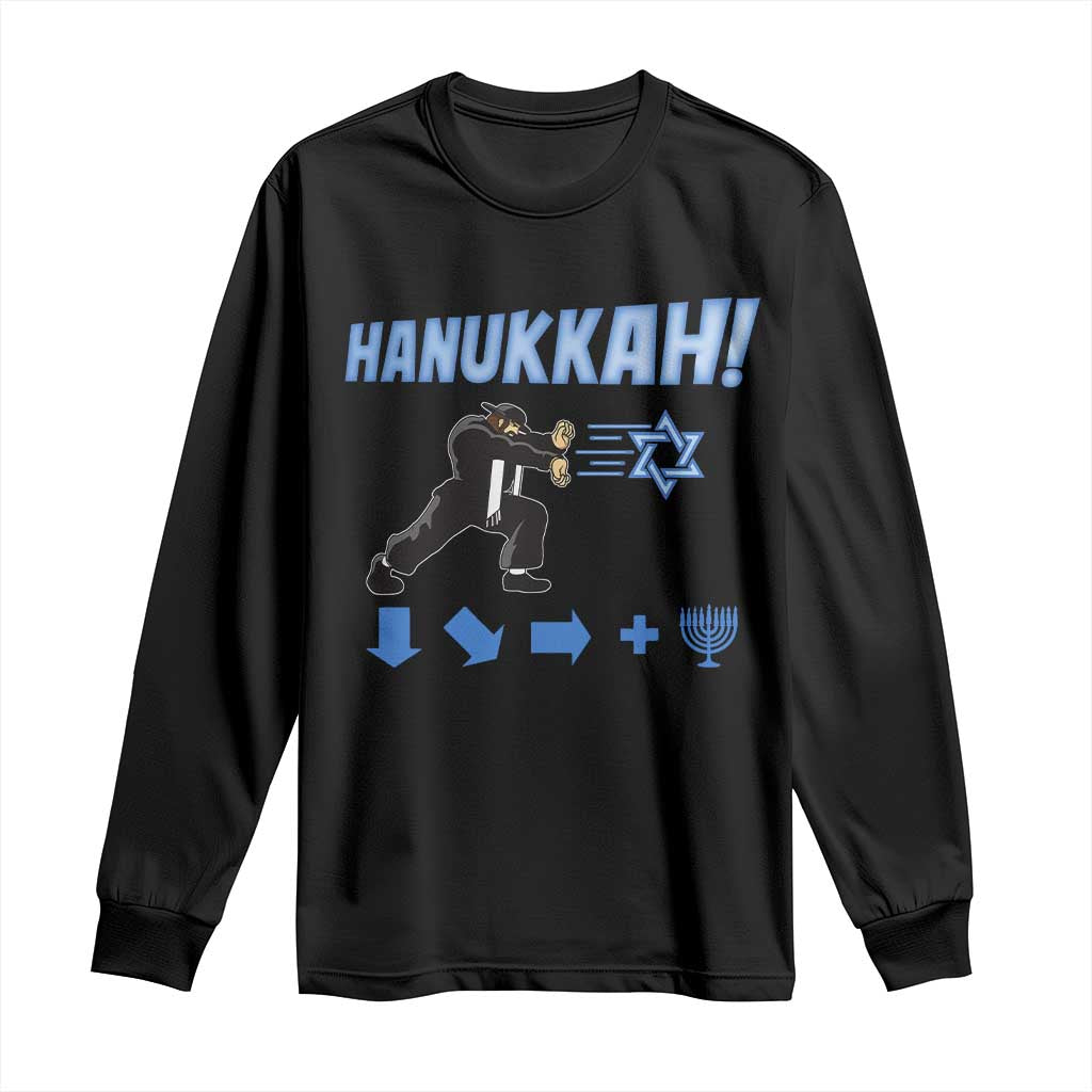 Funny Hanukkah Arcade Game Long Sleeve Shirt Jewish Fighter Menorah Star Of David - Wonder Print Shop