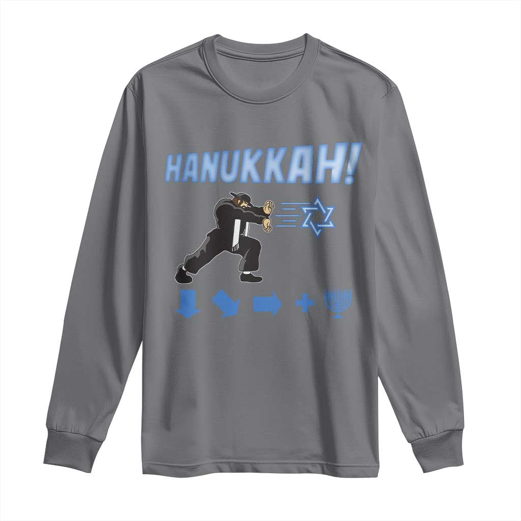 Funny Hanukkah Arcade Game Long Sleeve Shirt Jewish Fighter Menorah Star Of David - Wonder Print Shop