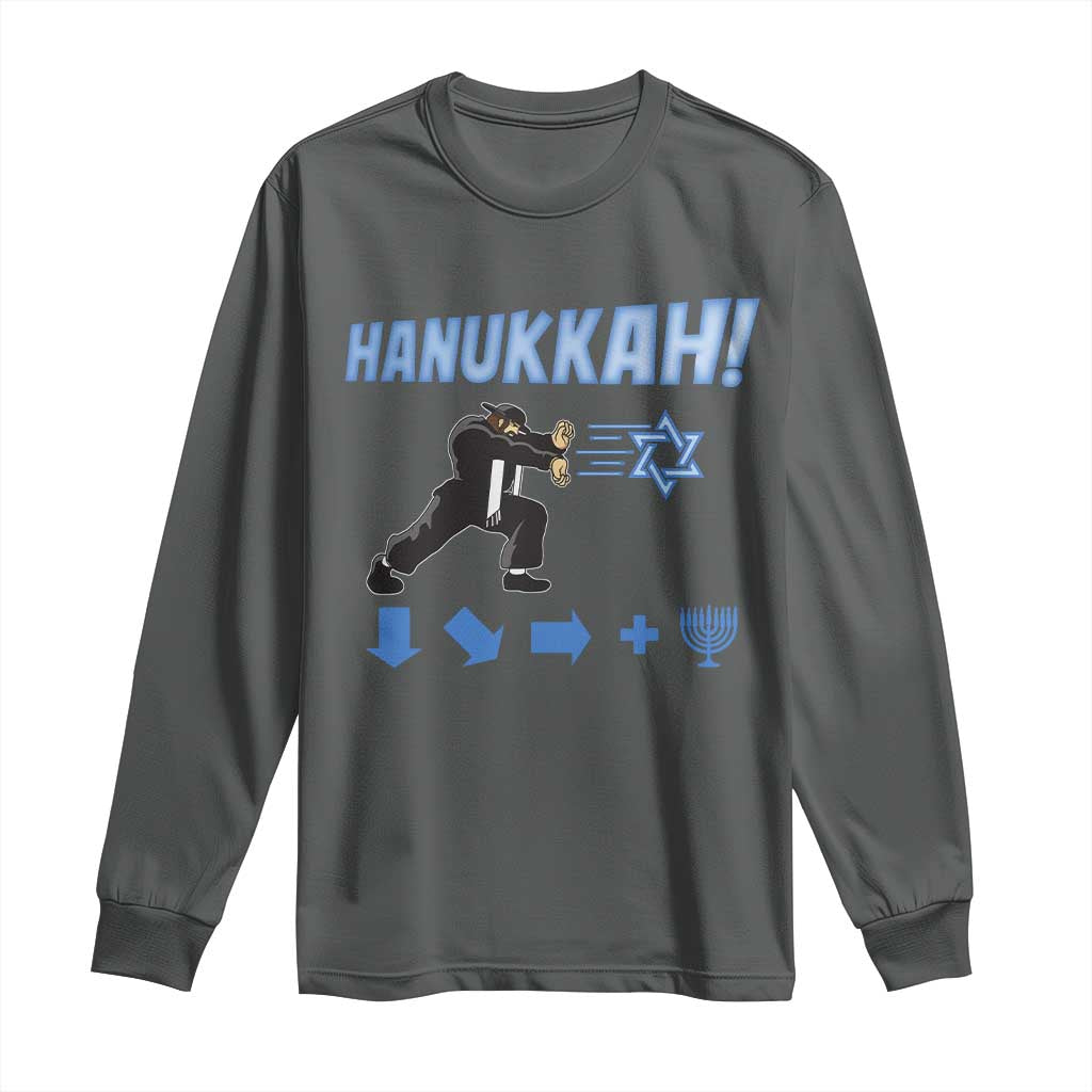 Funny Hanukkah Arcade Game Long Sleeve Shirt Jewish Fighter Menorah Star Of David - Wonder Print Shop