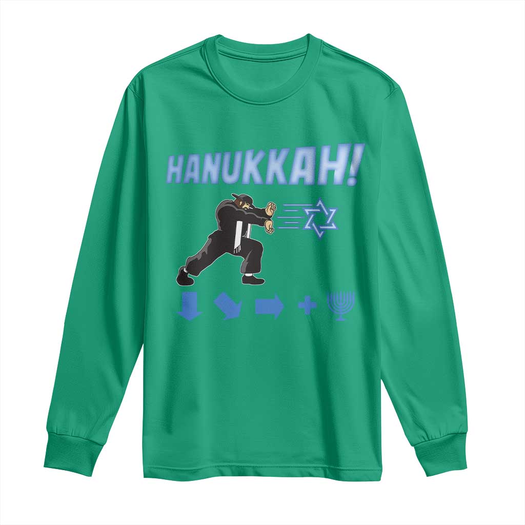 Funny Hanukkah Arcade Game Long Sleeve Shirt Jewish Fighter Menorah Star Of David - Wonder Print Shop