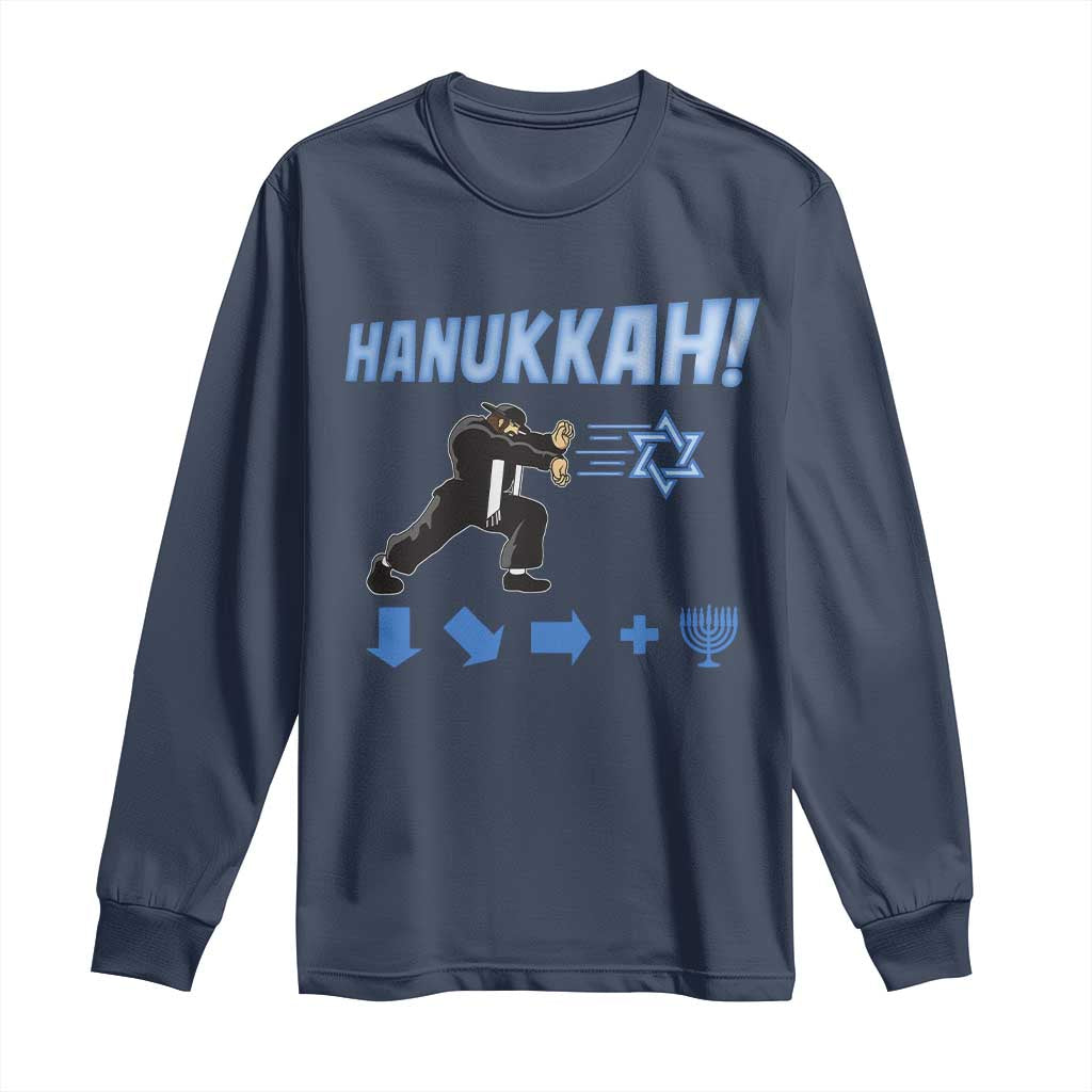 Funny Hanukkah Arcade Game Long Sleeve Shirt Jewish Fighter Menorah Star Of David - Wonder Print Shop