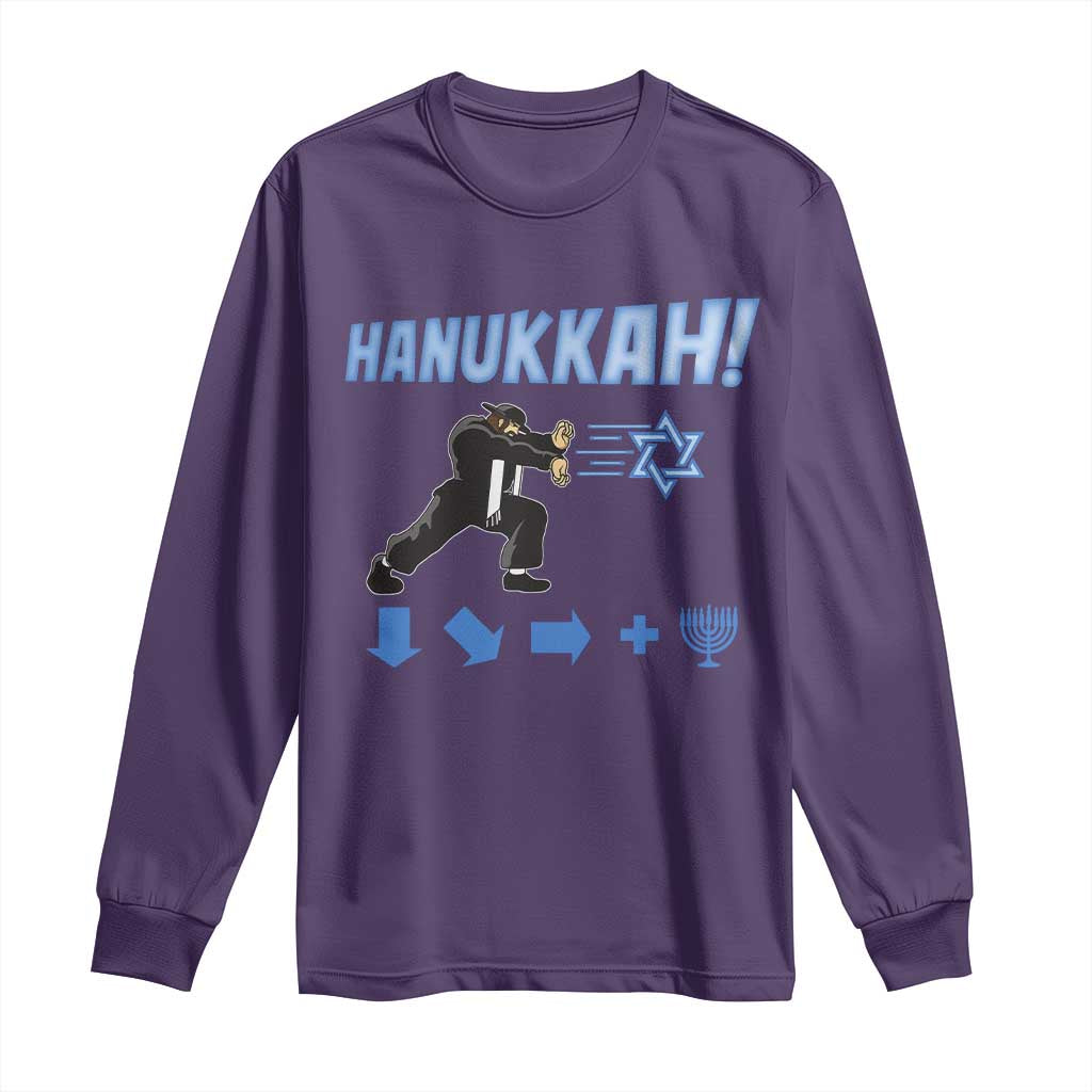 Funny Hanukkah Arcade Game Long Sleeve Shirt Jewish Fighter Menorah Star Of David - Wonder Print Shop