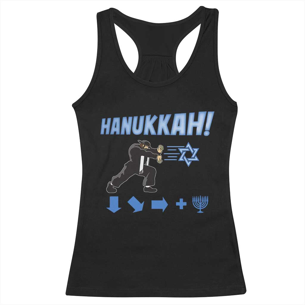 Funny Hanukkah Arcade Game Racerback Tank Top Jewish Fighter Menorah Star Of David - Wonder Print Shop