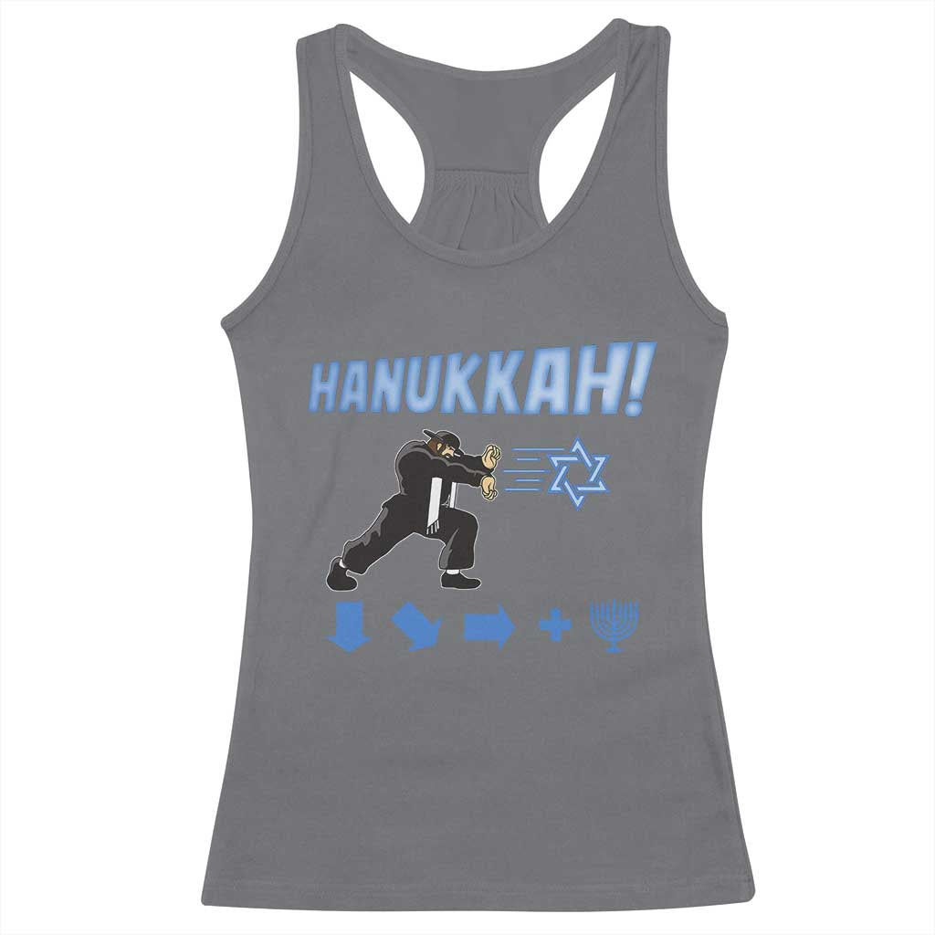 Funny Hanukkah Arcade Game Racerback Tank Top Jewish Fighter Menorah Star Of David - Wonder Print Shop