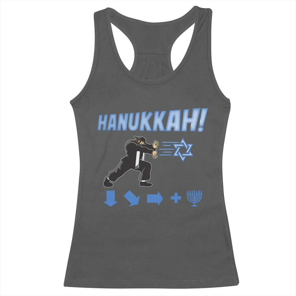 Funny Hanukkah Arcade Game Racerback Tank Top Jewish Fighter Menorah Star Of David - Wonder Print Shop