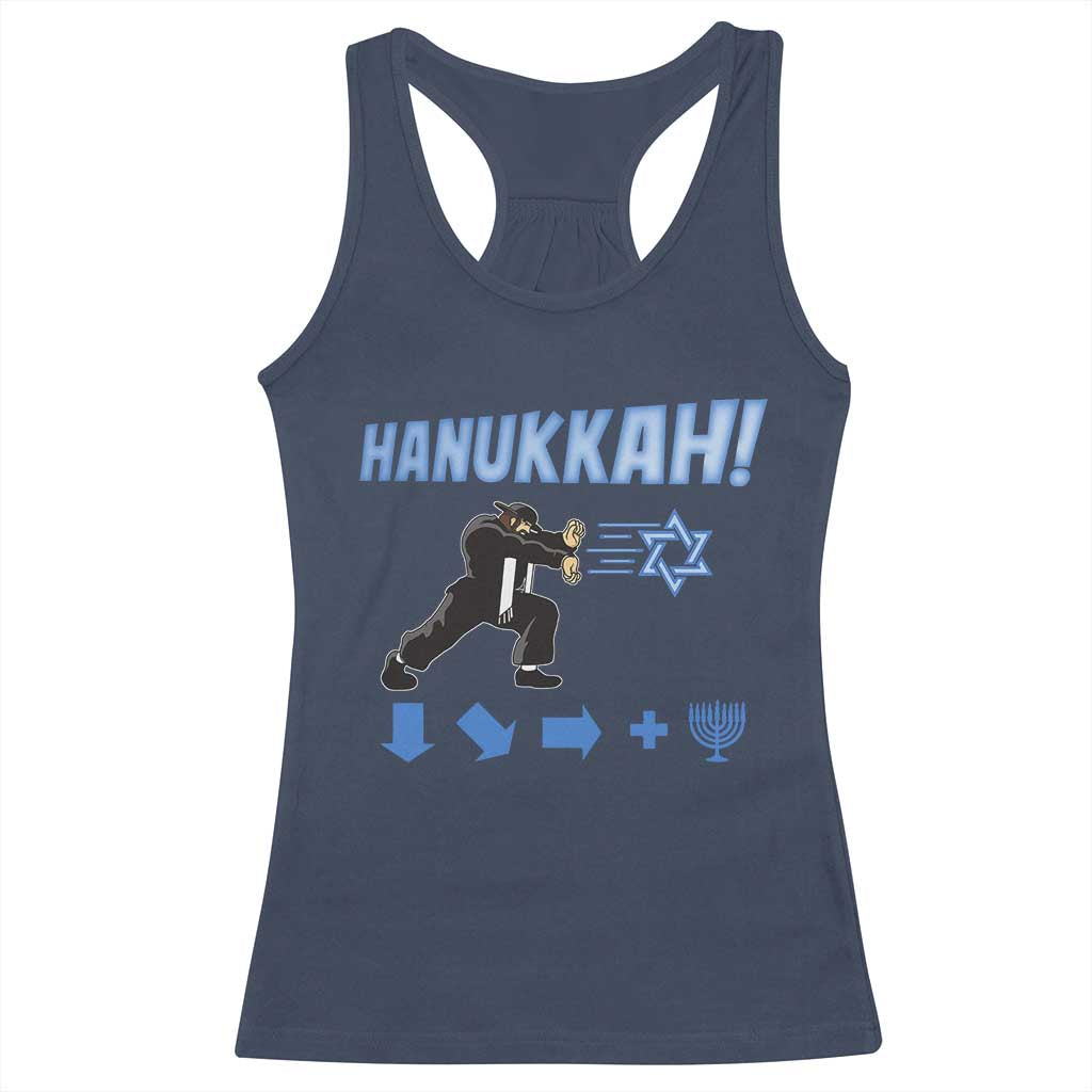 Funny Hanukkah Arcade Game Racerback Tank Top Jewish Fighter Menorah Star Of David - Wonder Print Shop