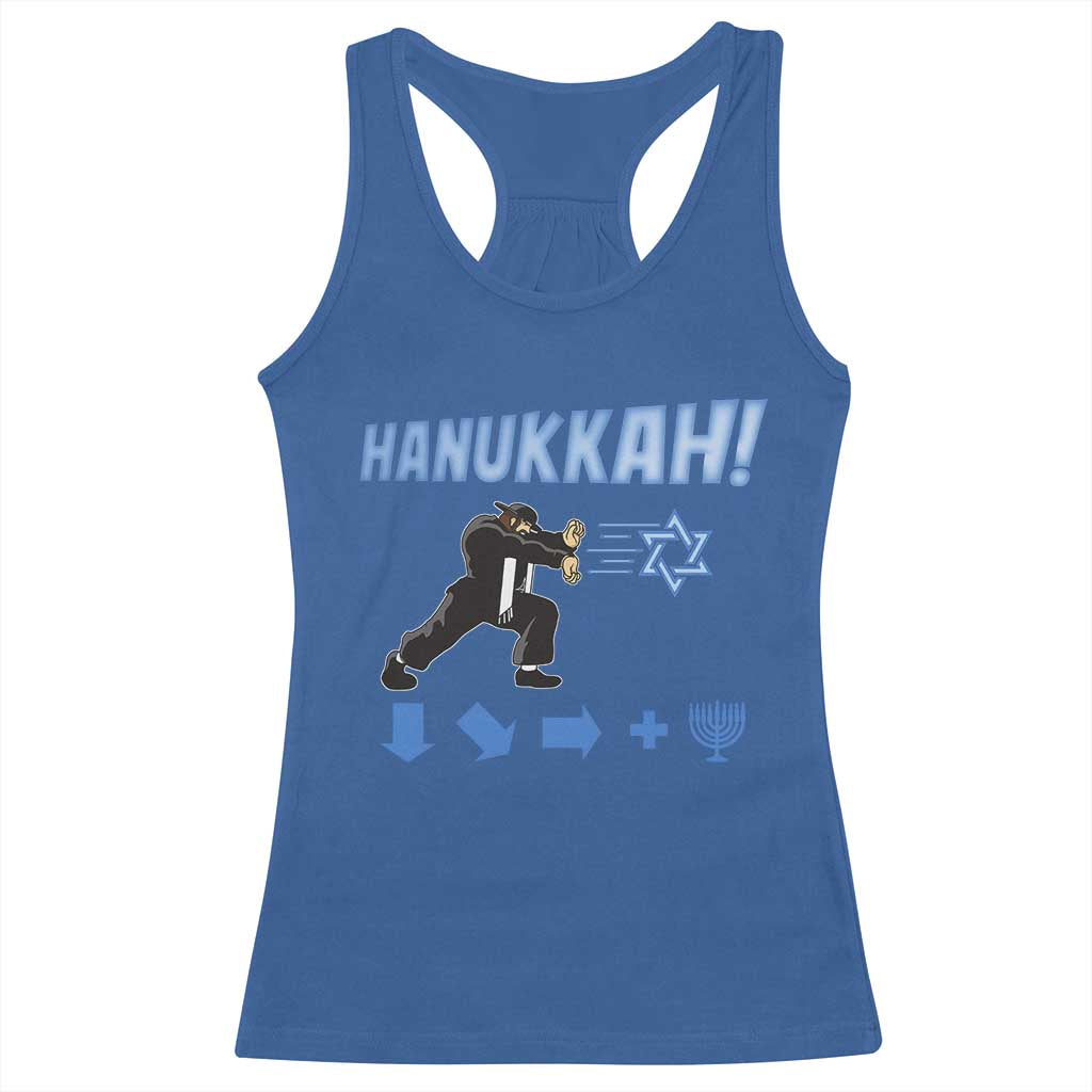 Funny Hanukkah Arcade Game Racerback Tank Top Jewish Fighter Menorah Star Of David - Wonder Print Shop