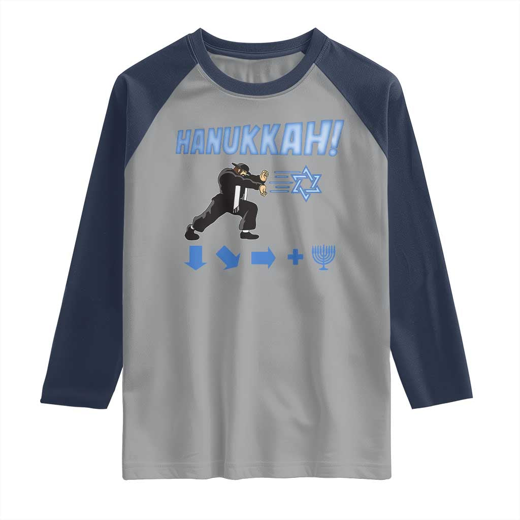 Funny Hanukkah Arcade Game Raglan Shirt Jewish Fighter Menorah Star Of David - Wonder Print Shop