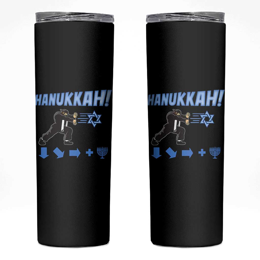 Funny Hanukkah Arcade Game Skinny Tumbler Jewish Fighter Menorah Star Of David - Wonder Print Shop