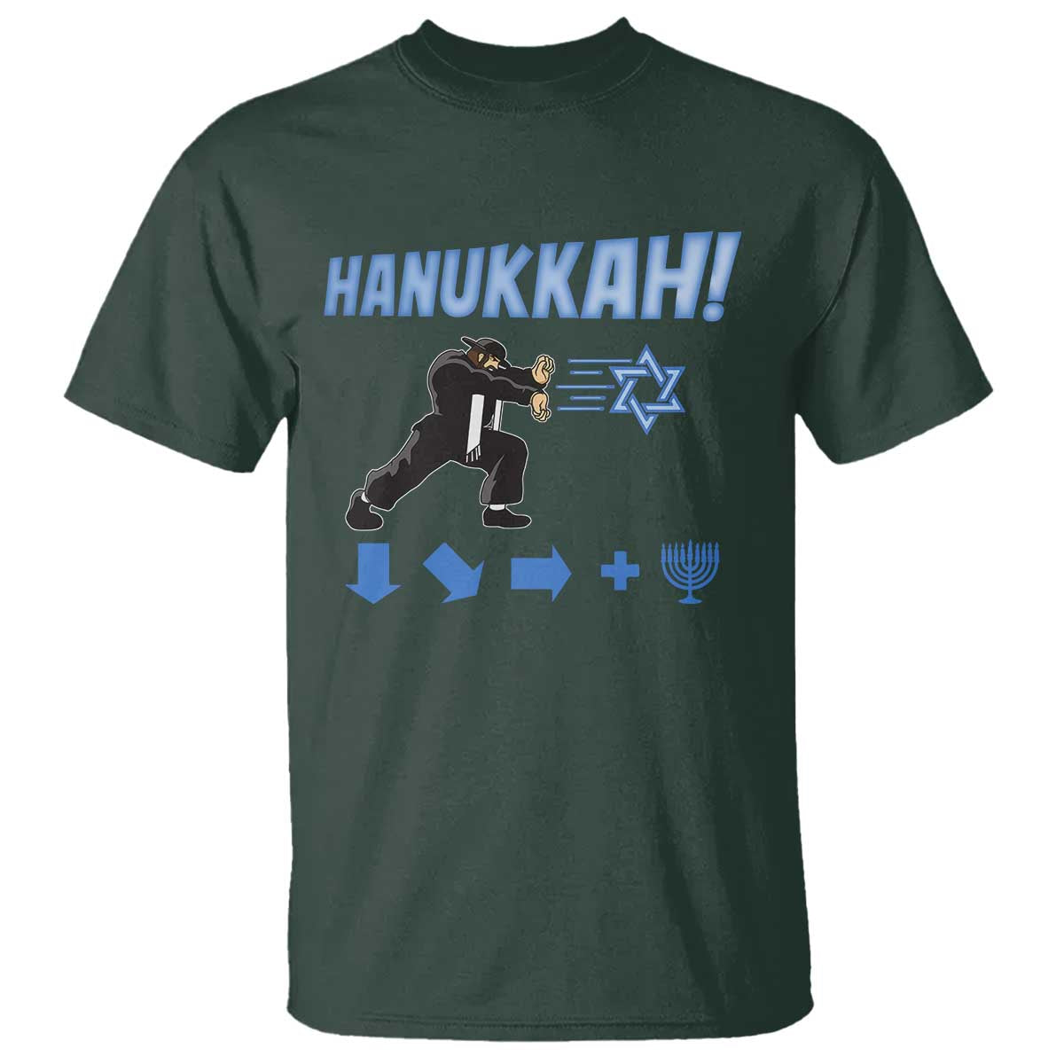 Funny Hanukkah Arcade Game T Shirt Jewish Fighter Menorah Star Of David - Wonder Print Shop