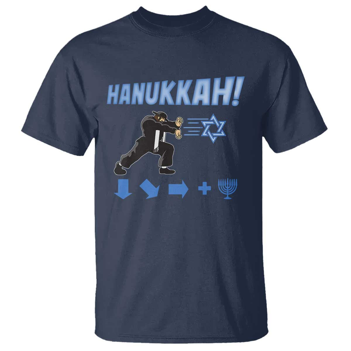 Funny Hanukkah Arcade Game T Shirt Jewish Fighter Menorah Star Of David - Wonder Print Shop