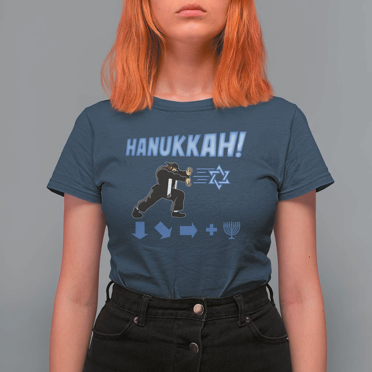 Funny Hanukkah Arcade Game T Shirt For Women Jewish Fighter Menorah Star Of David - Wonder Print Shop