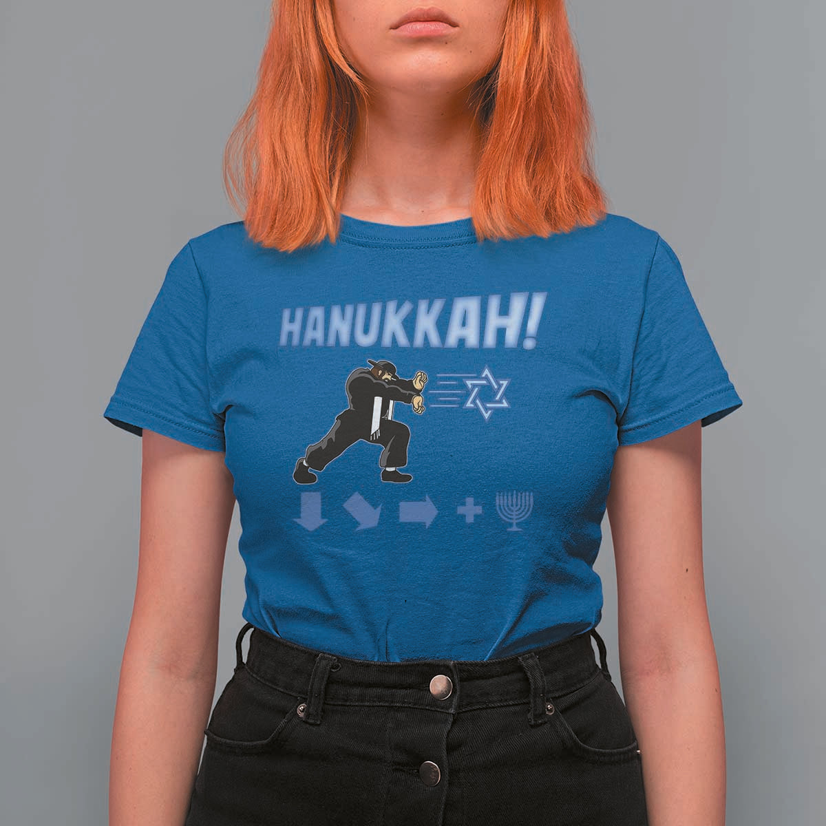 Funny Hanukkah Arcade Game T Shirt For Women Jewish Fighter Menorah Star Of David - Wonder Print Shop