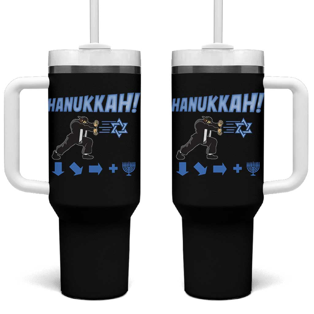Funny Hanukkah Arcade Game Tumbler With Handle Jewish Fighter Menorah Star Of David - Wonder Print Shop