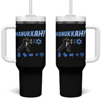 Funny Hanukkah Arcade Game Tumbler With Handle Jewish Fighter Menorah Star Of David - Wonder Print Shop