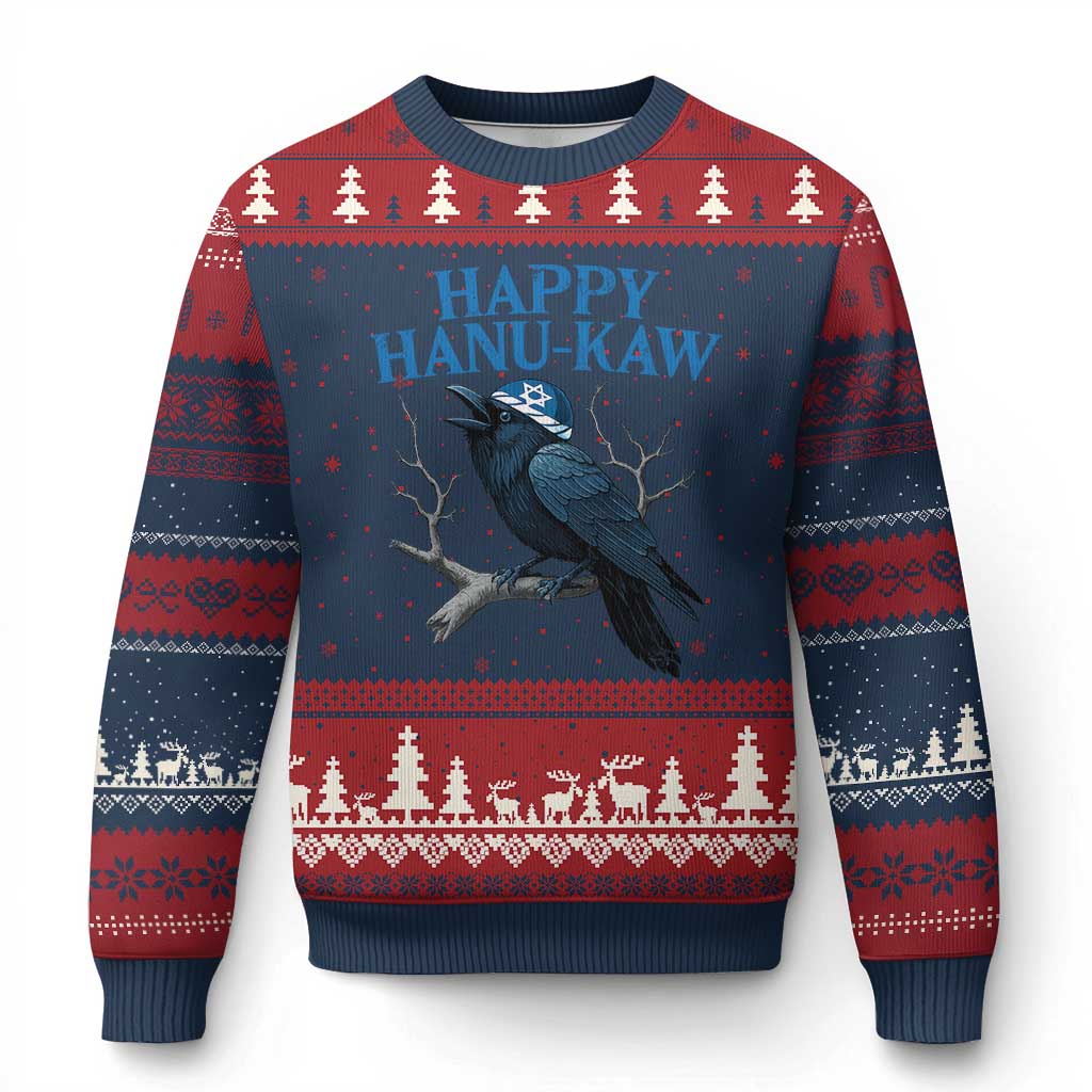 Funny Hanukkah Crow Ugly Christmas Sweater Happy Hanukaw Jewish Holiday - Wonder Print Shop