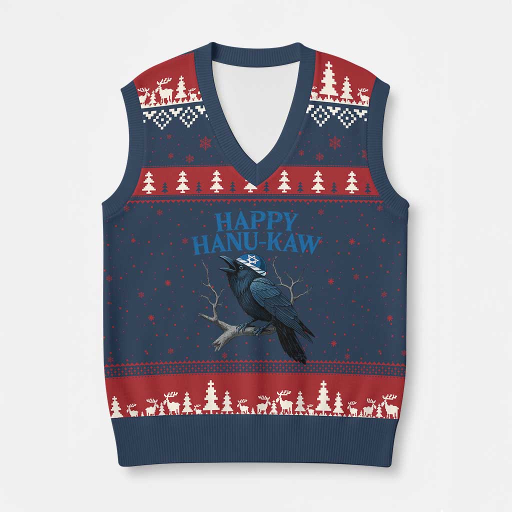 Funny Hanukkah Crow V-Neck Knit Sweater Vest Happy Hanukaw Jewish Holiday - Wonder Print Shop