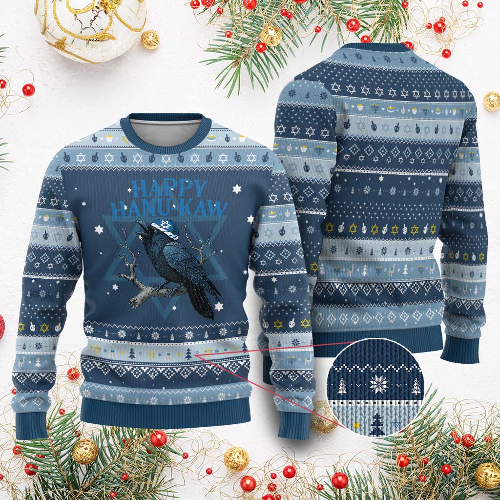 Funny Hanukkah Crow Hanukkah Ugly Sweater Happy Hanukaw Jewish Holiday - Wonder Print Shop