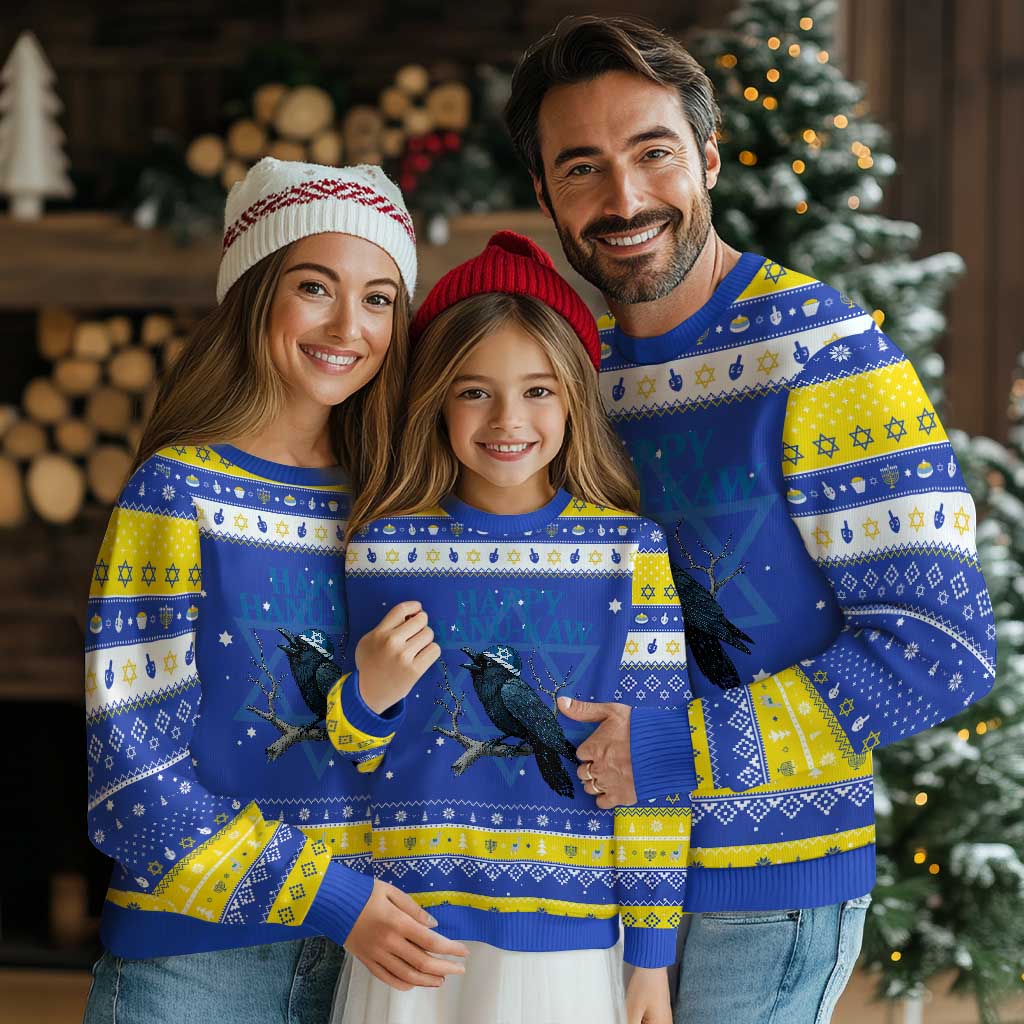 Funny Hanukkah Crow Hanukkah Ugly Sweater Happy Hanukaw Jewish Holiday - Wonder Print Shop