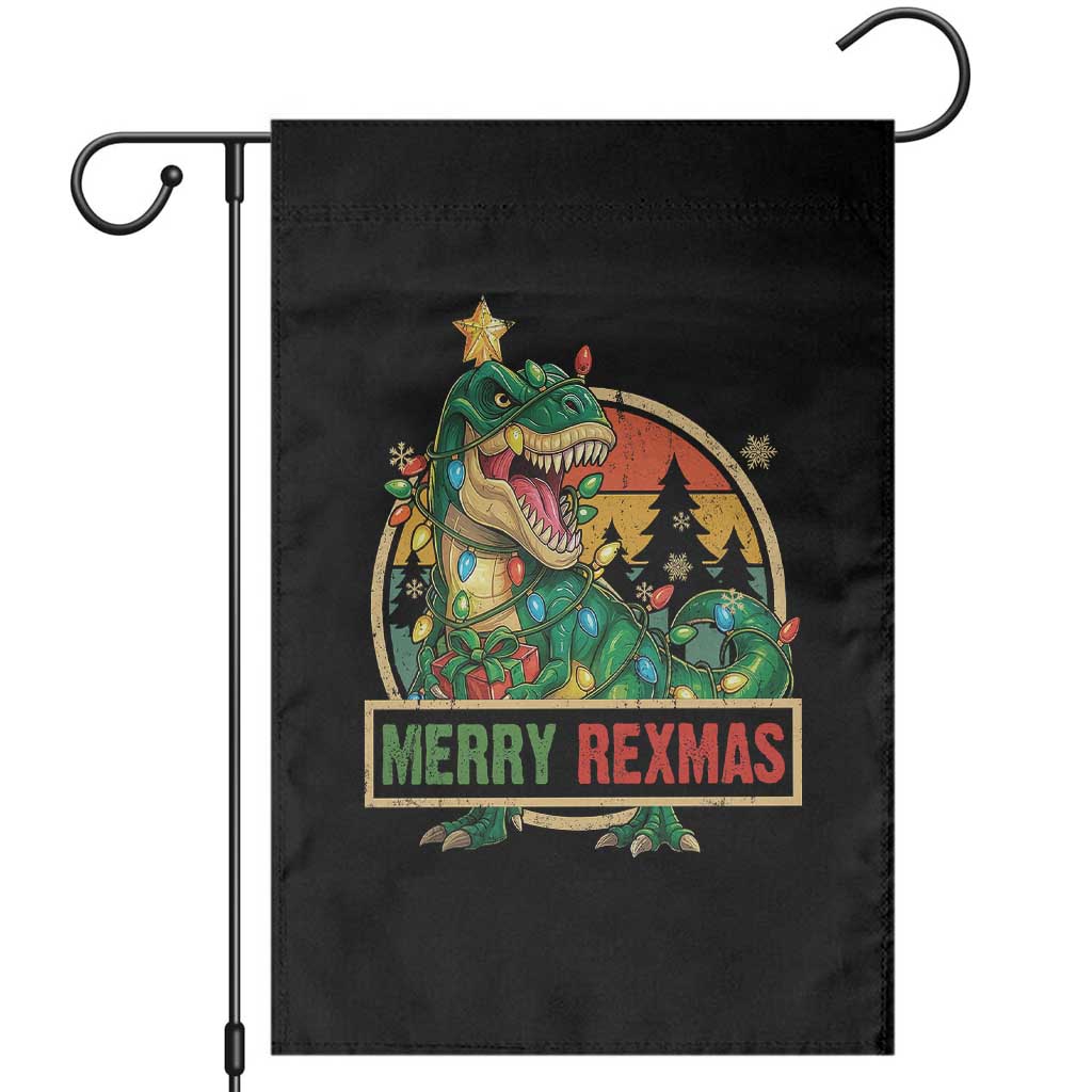 Funny Christmas Dinosaur Garden Flag Merry Rexmas Dino Xmas Tree - Wonder Print Shop