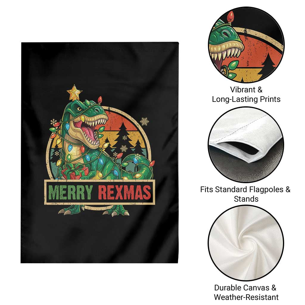 Funny Christmas Dinosaur Garden Flag Merry Rexmas Dino Xmas Tree - Wonder Print Shop