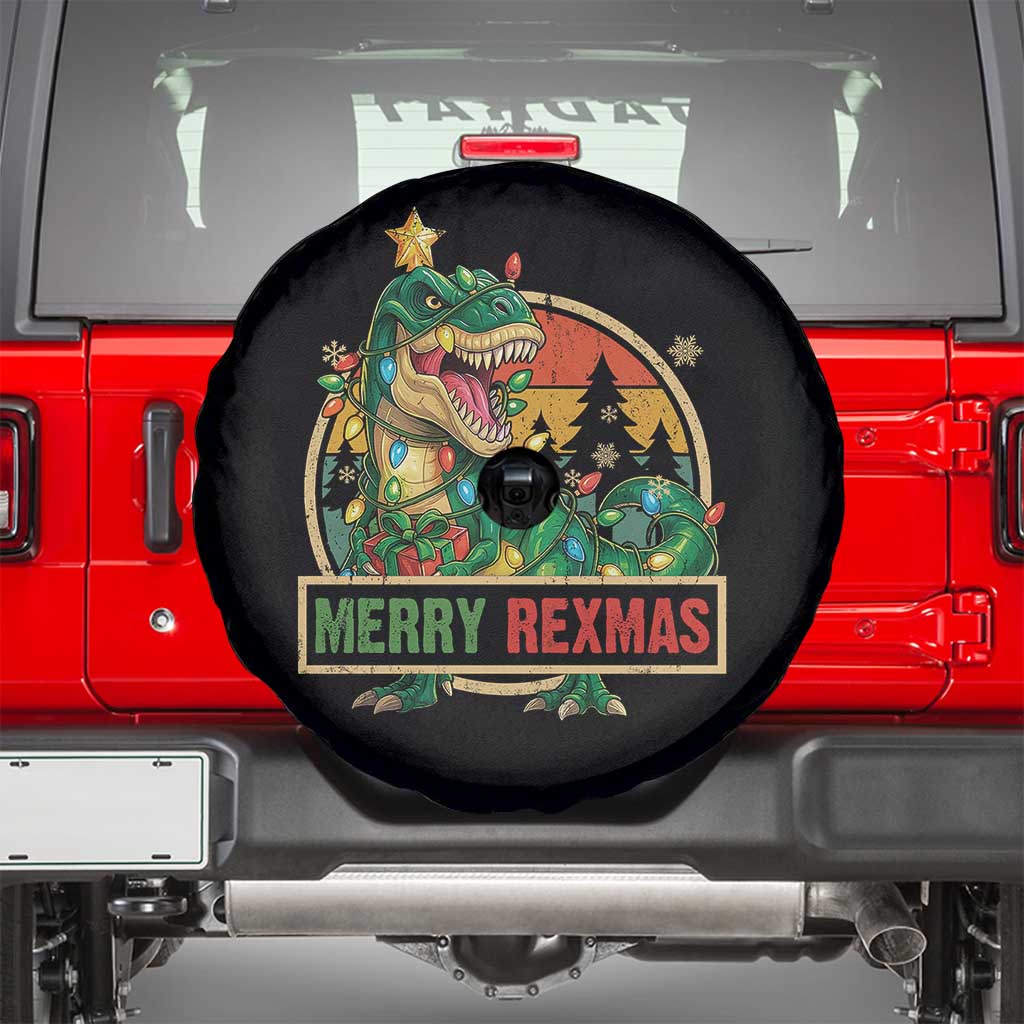 Funny Christmas Dinosaur Spare Tire Cover Merry Rexmas Dino Xmas Tree - Wonder Print Shop