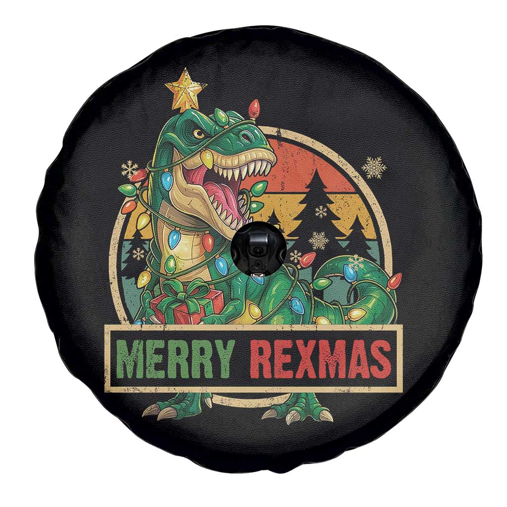 Funny Christmas Dinosaur Spare Tire Cover Merry Rexmas Dino Xmas Tree - Wonder Print Shop