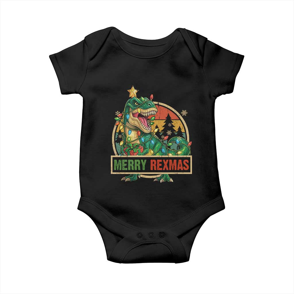 Funny Christmas Dinosaur Baby Onesie Merry Rexmas Dino Xmas Tree - Wonder Print Shop