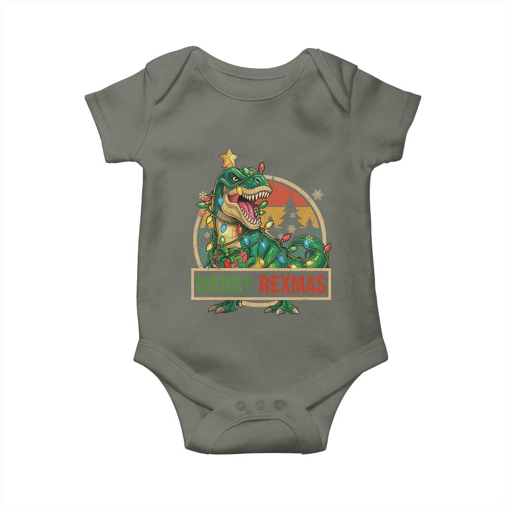 Funny Christmas Dinosaur Baby Onesie Merry Rexmas Dino Xmas Tree - Wonder Print Shop
